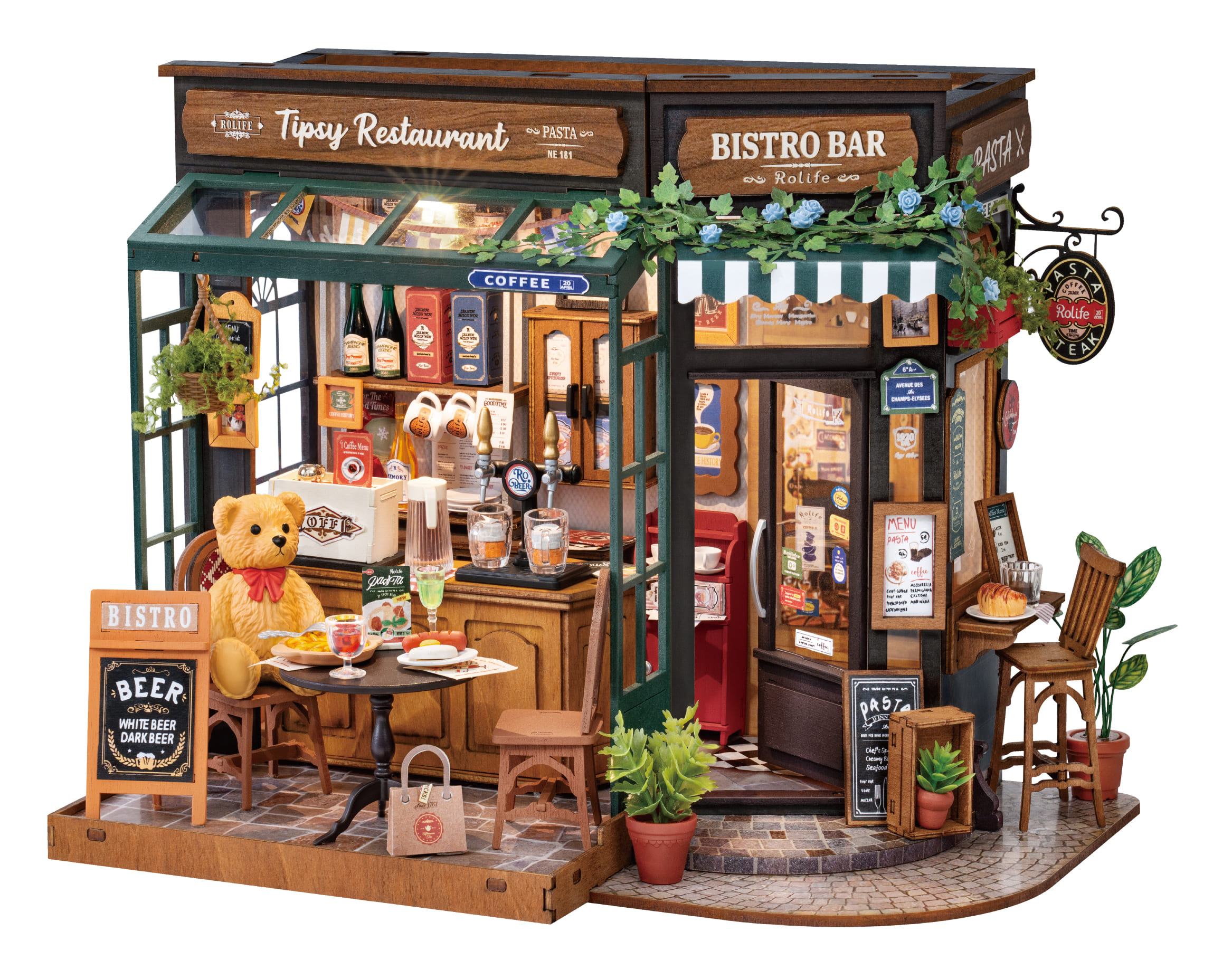 Woodworking Room - Robotime Rolife Tipsy Restaurant Miniature Dollhouse