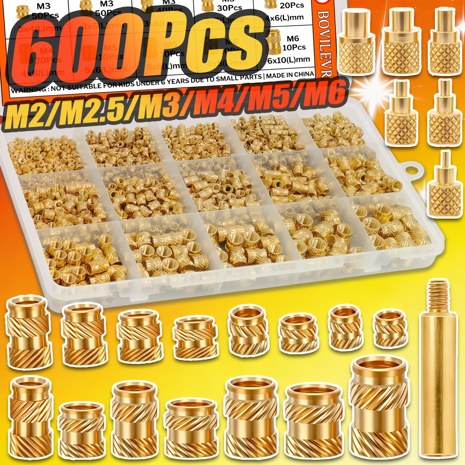 Woodworking Shop - 600Pcs M2-M6 Brass Threaded Inserts Knurled