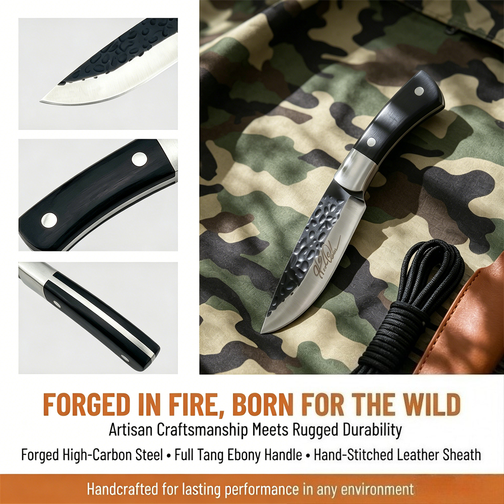Woodworking Artisans - Artisan Forged Steel Knife, Premium Ebony