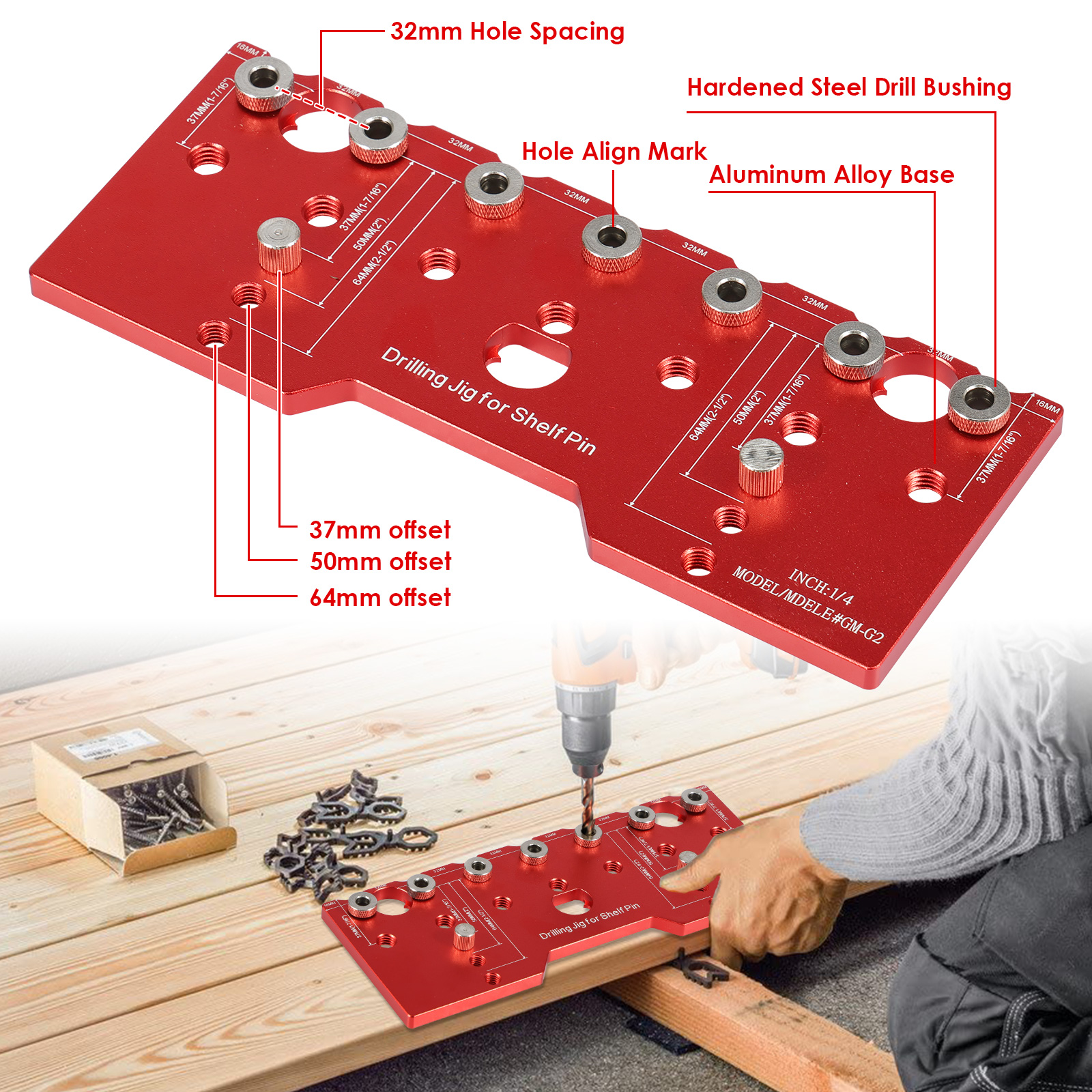Shelf Pin Jig 1/4in Aluminum A - مراجعة Woodworking Project Plans وسعره