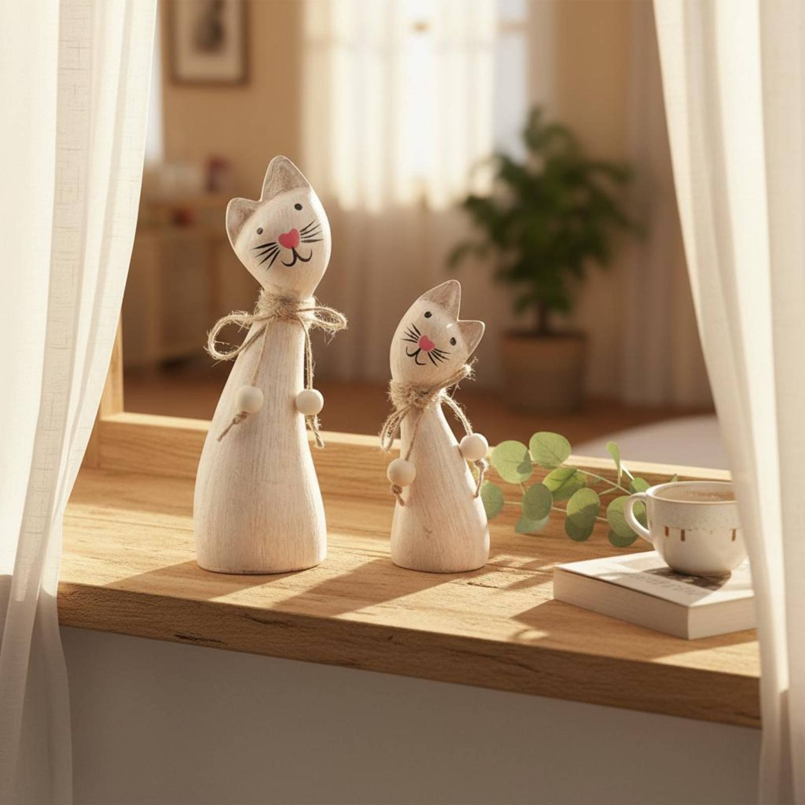2 Pieces Couple Cat Statue Art - مراجعة Woodworking Artisans وسعره