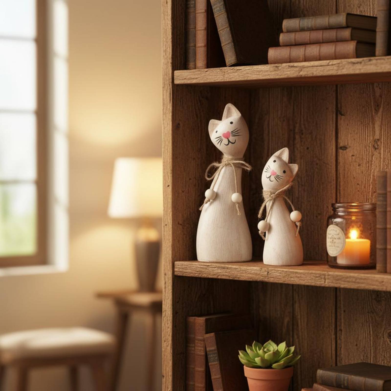 2 Pieces Couple Cat Statue Art - مراجعة Woodworking Artisans وسعره