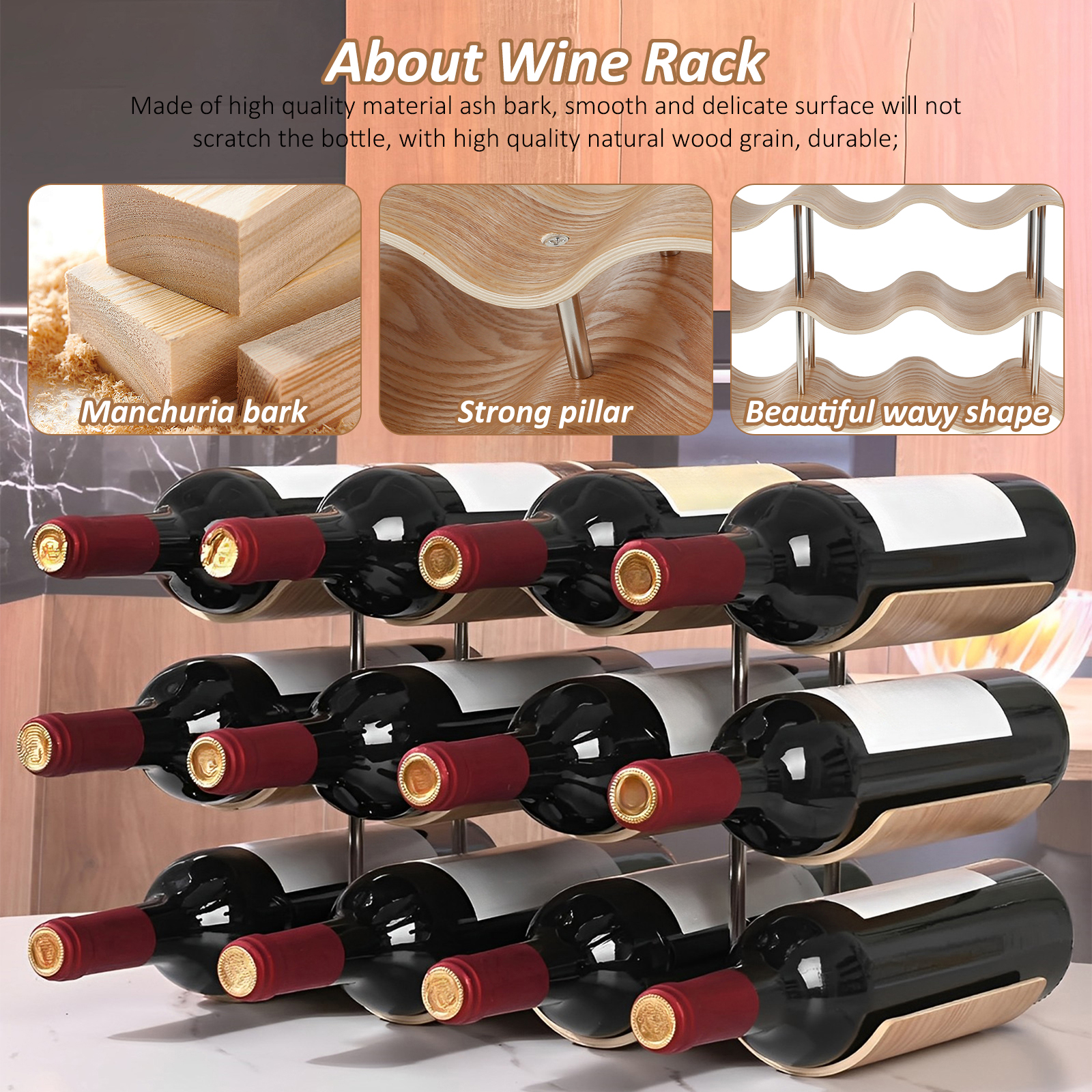 2/3-Tier Wooden Wine Rack Wavy - مراجعة Woodworking Room وسعره